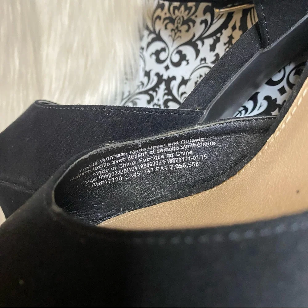 Mossimo : size : 8 : black ‘coco’ suede 5” peep-toe platform sandal pumps heels